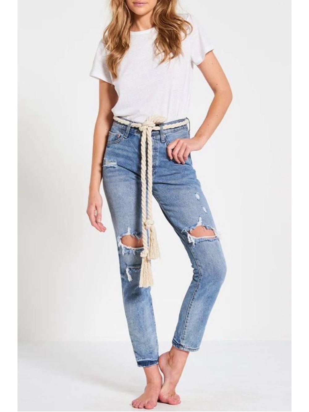 SO Distressed Straight-Leg Blue Jeans